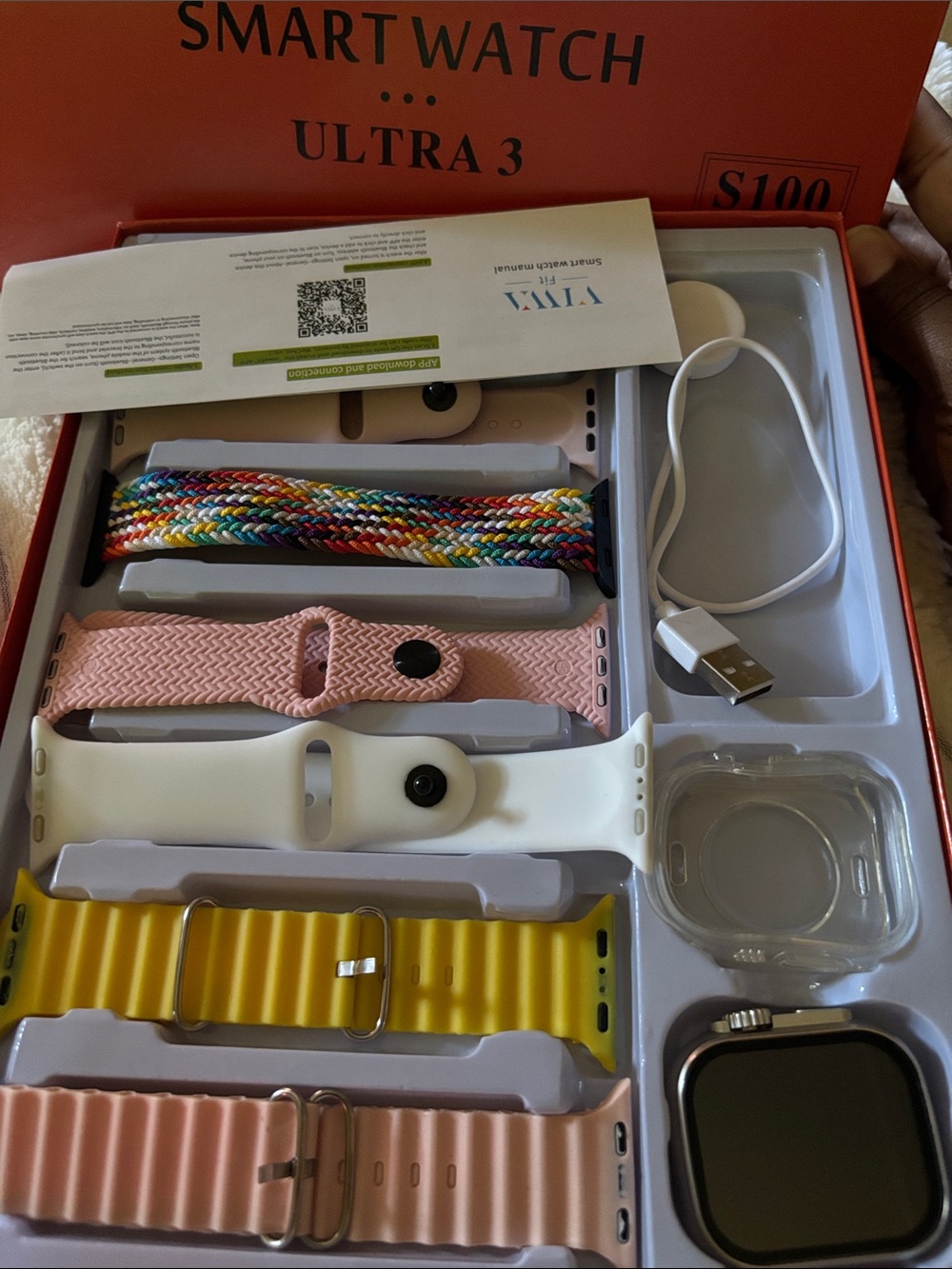 Ultra 3 Smart Watch with Pink, White, Yellow & Multicolor Bands